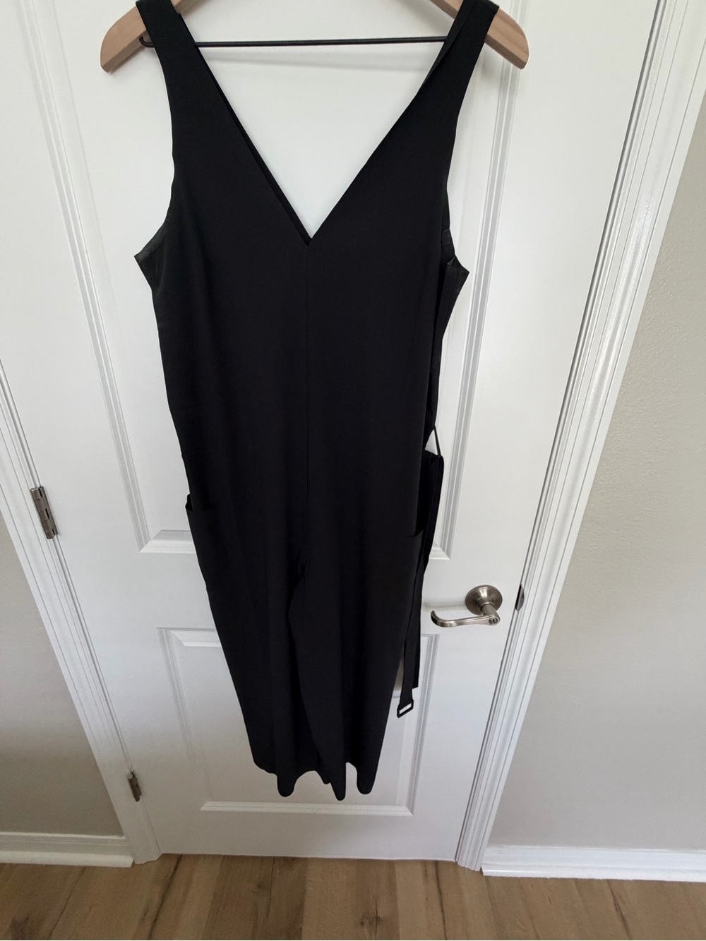 Athleta Black V-Neck Midi Jumpsuit Dress
